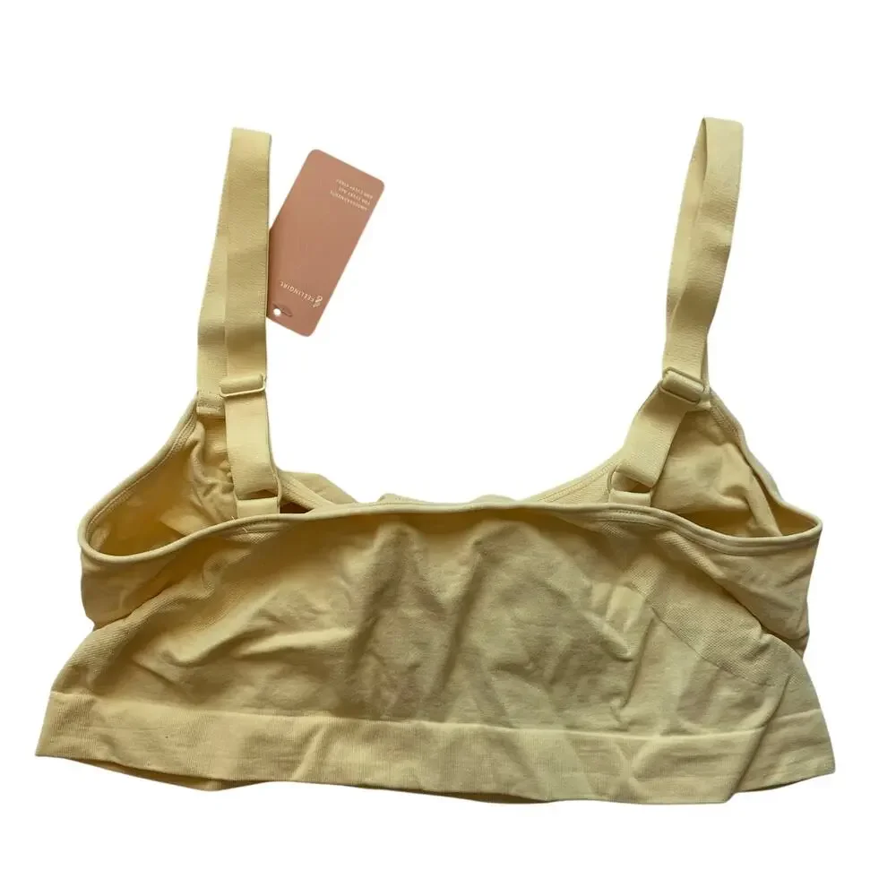 NWT Feelingirl Womens XXL Pale Yellow Comfort Sports Bra Bralette Nylon Stretch